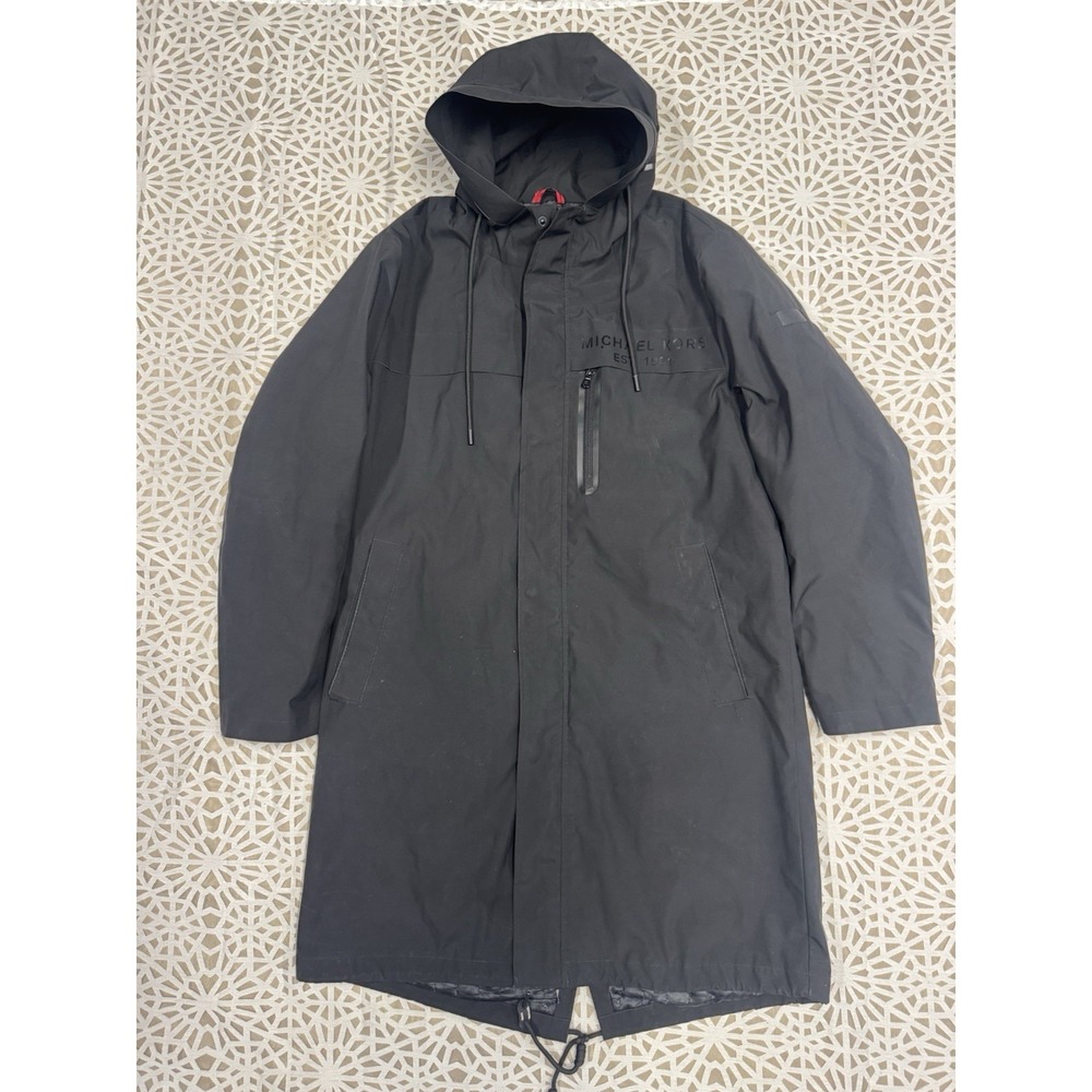 Michael Kors Men's Size‎ M Hooded Zip Raincoat Coat Car Jacket Black